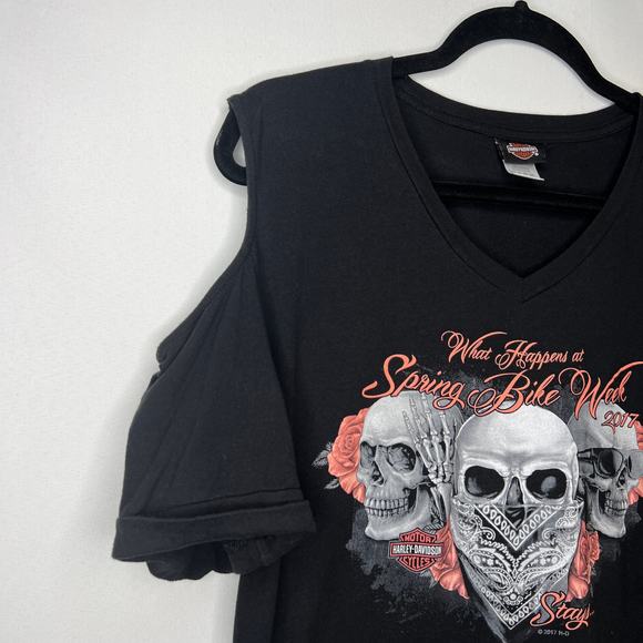 Harley Davidson Cold Shoulder Bike Week 2017 Shirt Blouse Black Skull Size XL - Picture 4 of 10